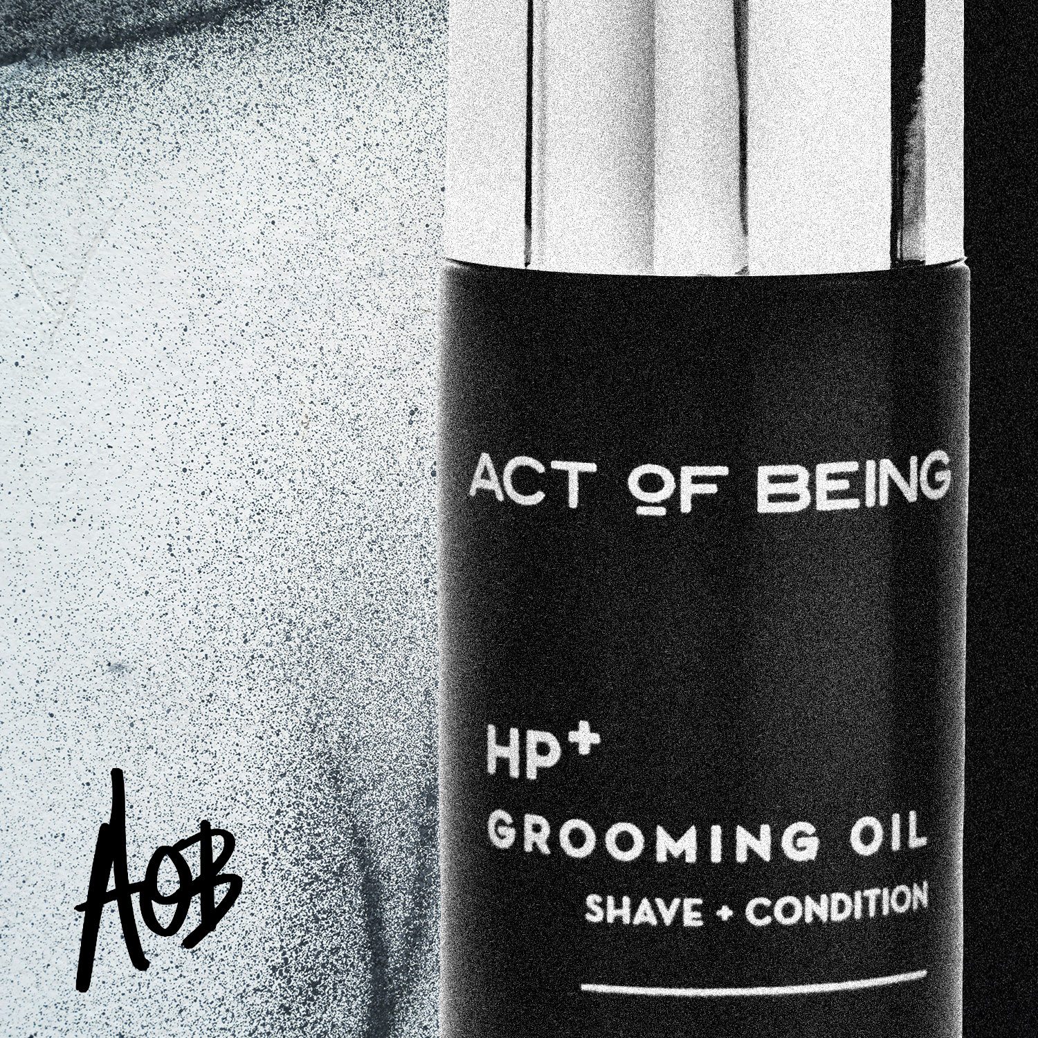 Social post: HP+ Grooming Oil close-up with the AOB monogram