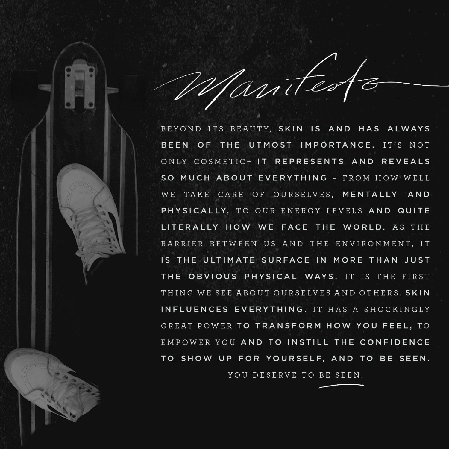 Social post: the full manifesto beside a skateboarder