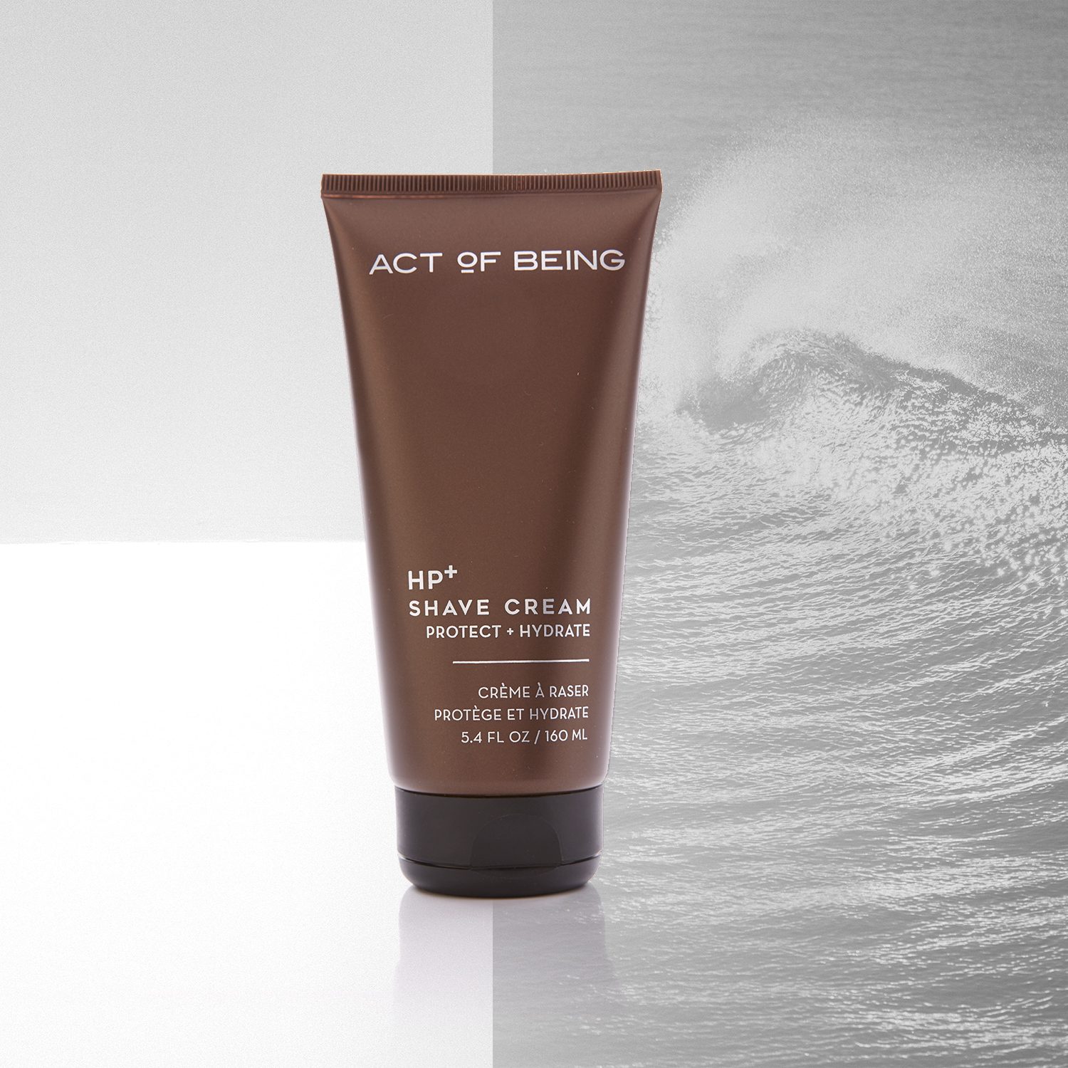 Social post: HP+ Shave Cream against a breaking wave