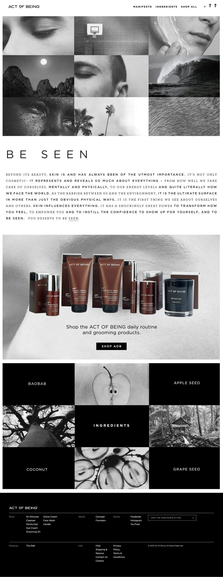 The actofbeing.com homepage, full length