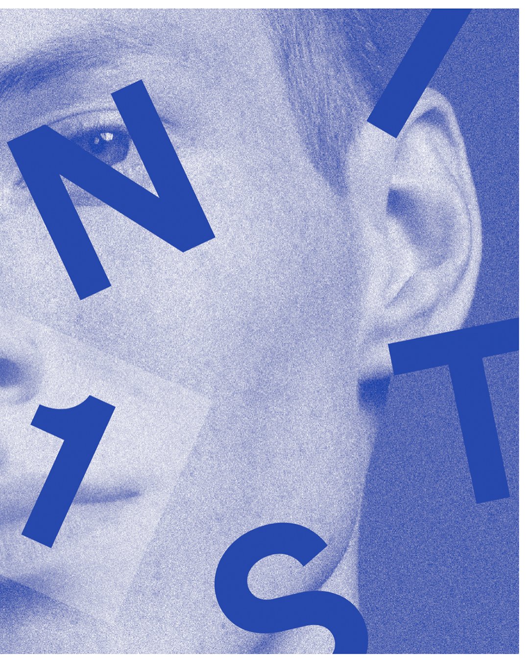 Campaign: a face in periwinkle crossed by the letters of Animist and the number 1