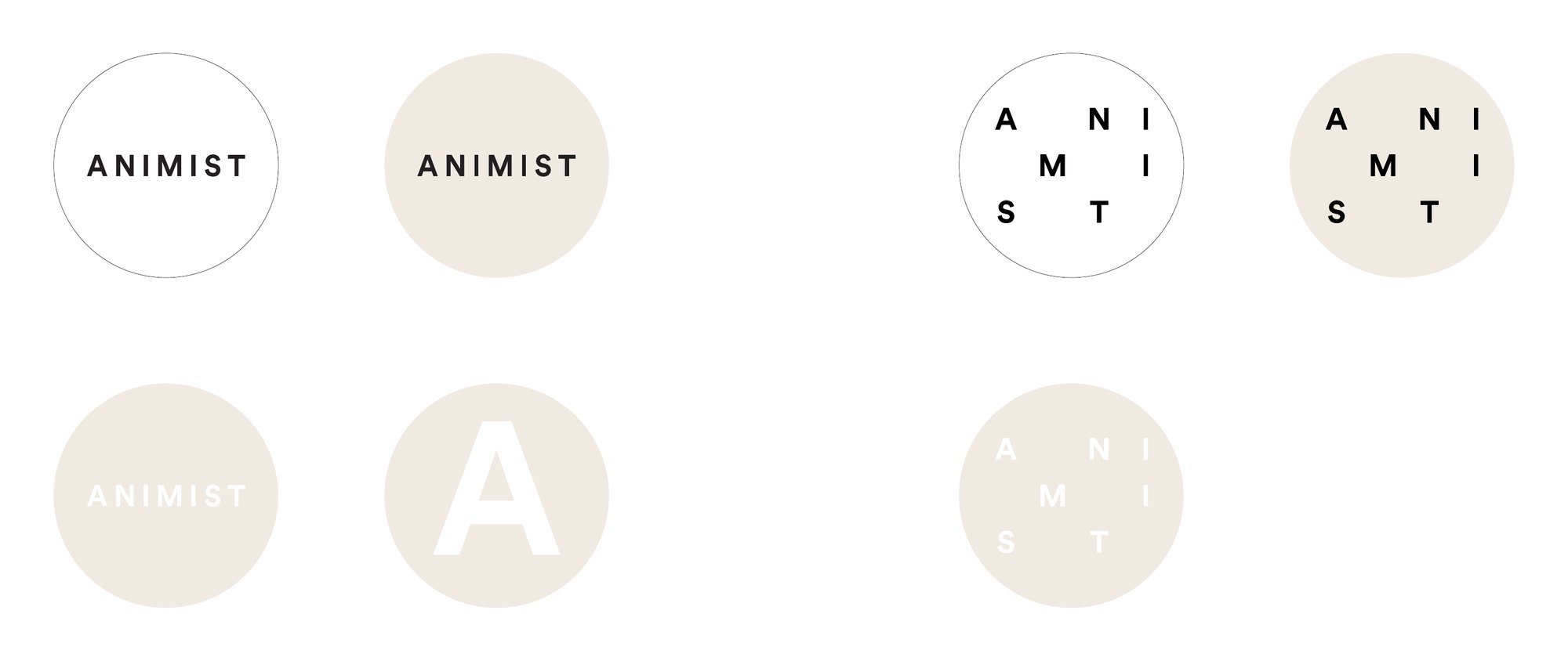 Round social icons in white and cream: the wordmark, the marquee and the A