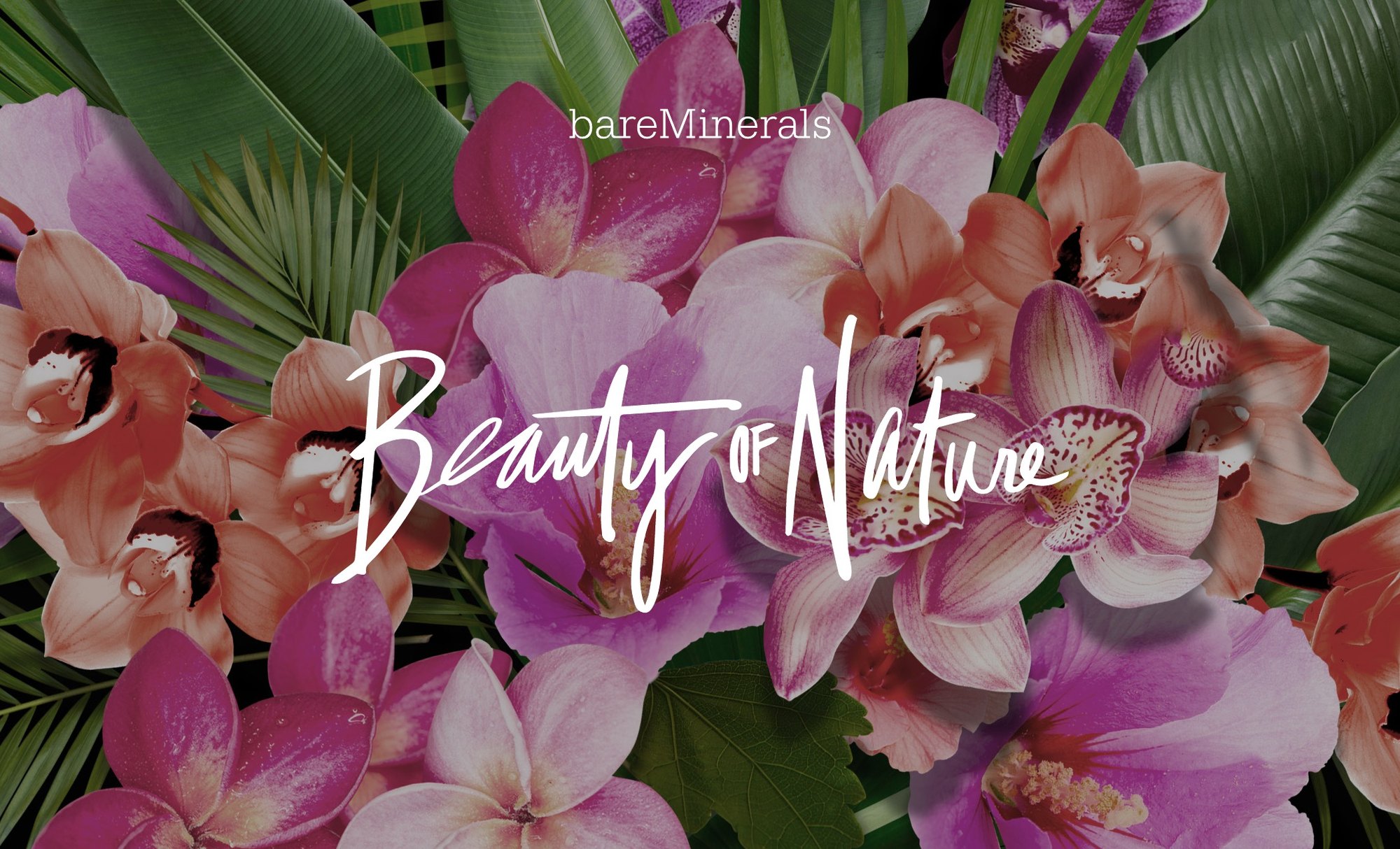 The Beauty of Nature title in white script over the print, with the bareMinerals logo