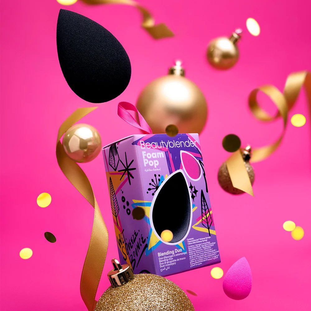 Foam Pop set on hot pink with ornaments and ribbon