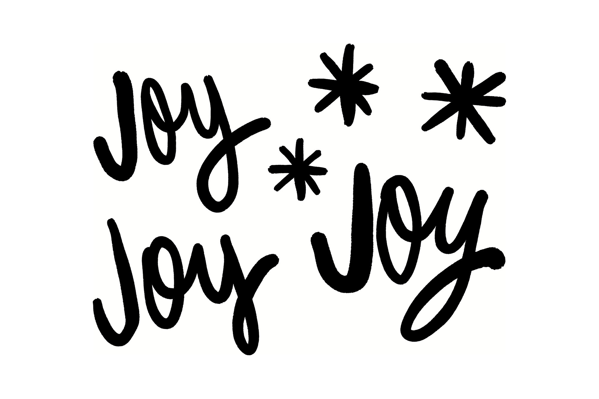 Joy, Joy, Joy, hand lettered with starbursts