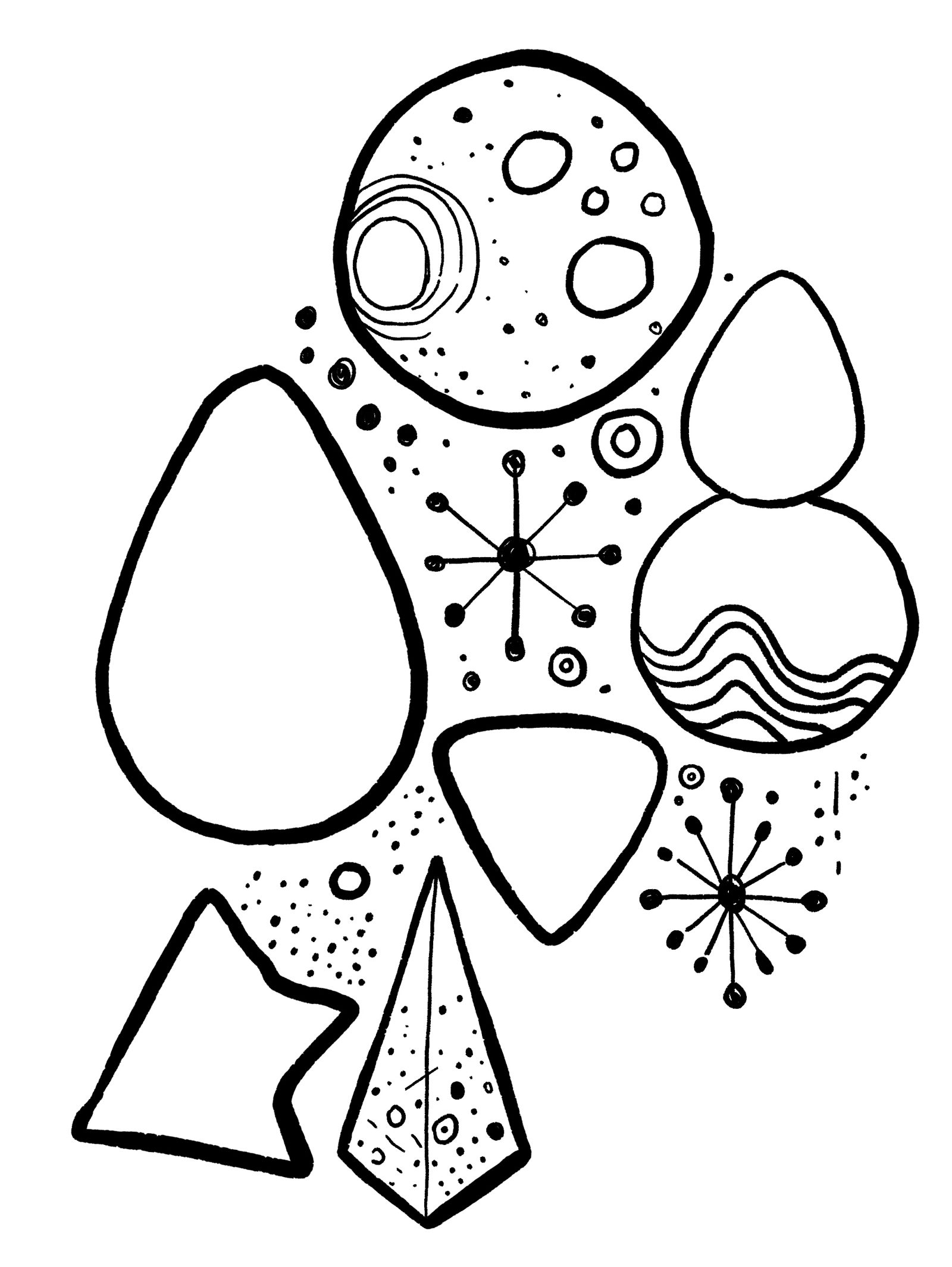 Early line sketch of sponges and stars