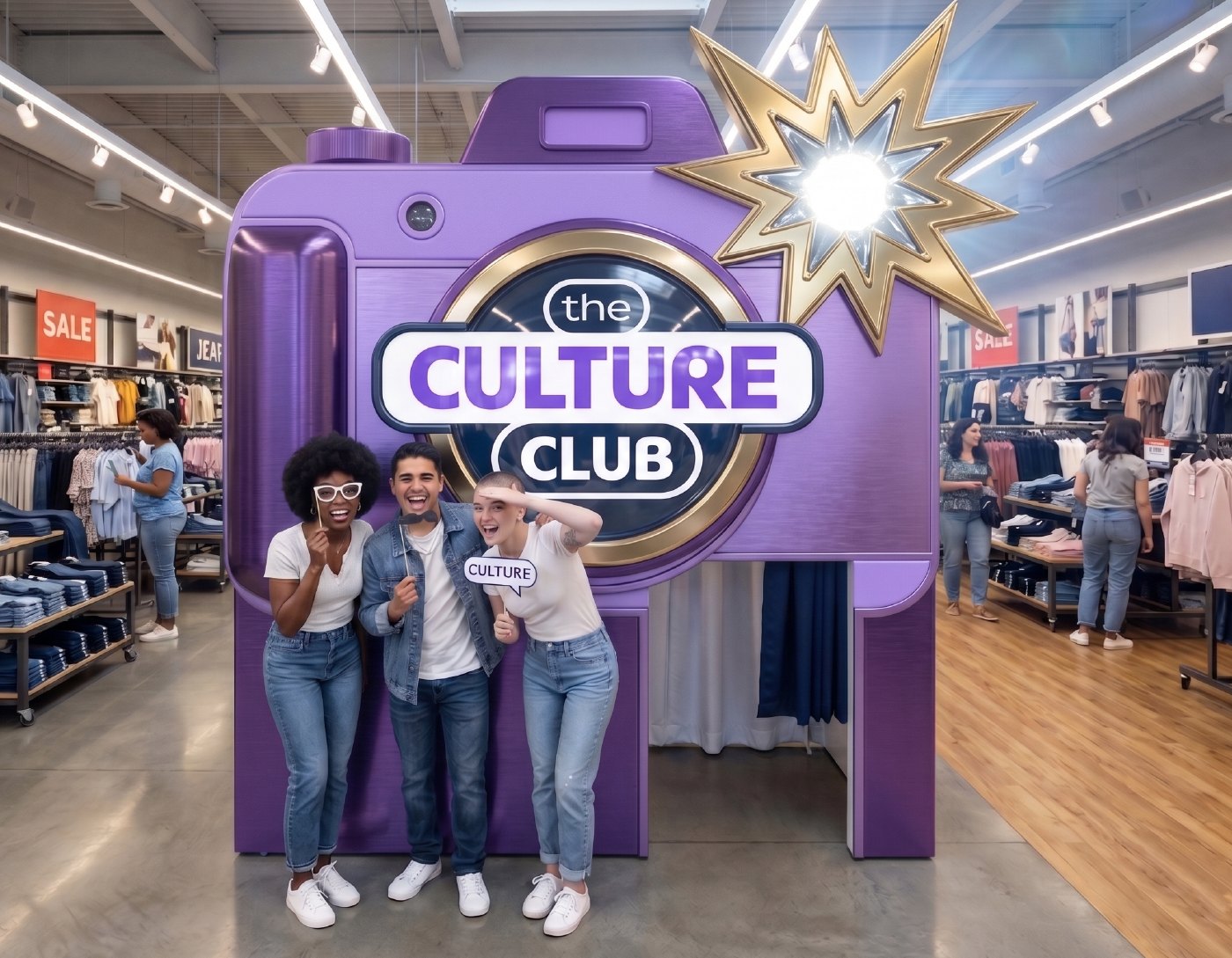 Store concept: a camera-shaped photo booth with The Culture Club mark