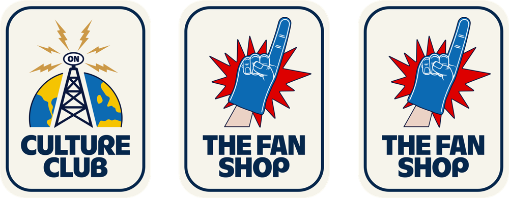 Badge versions of The Culture Club, The Fan Shop and The Gift Shop