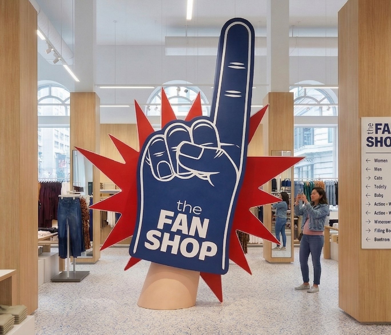 Store concept: an oversized foam finger sculpture in an Old Navy store