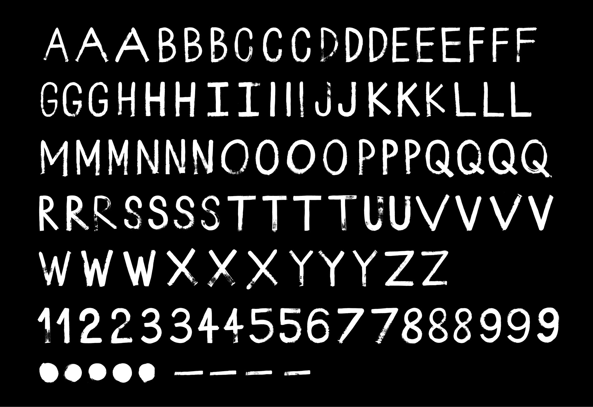 The painted alphabet, white on black