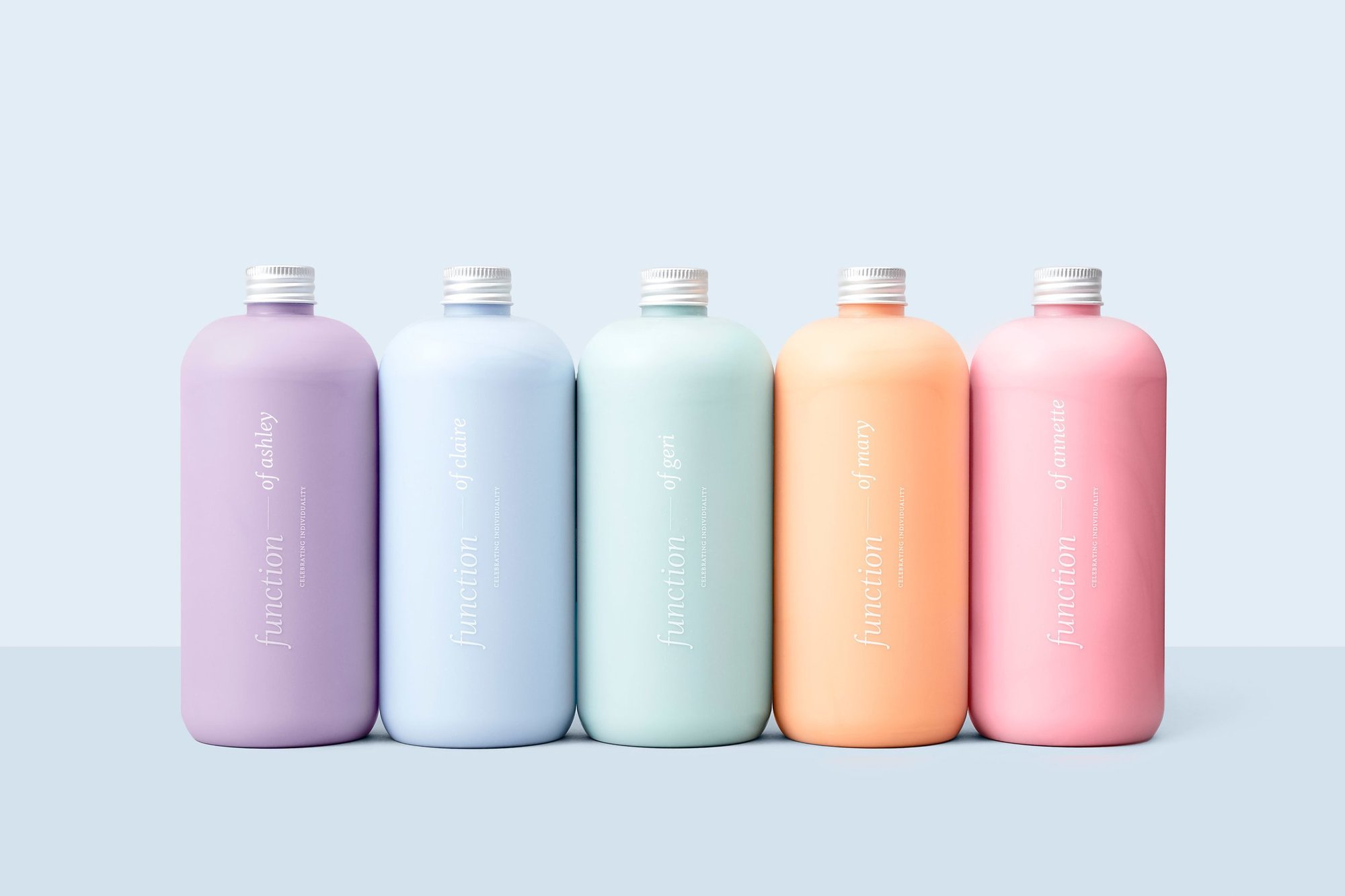Function of Beauty bottles in pastel colors