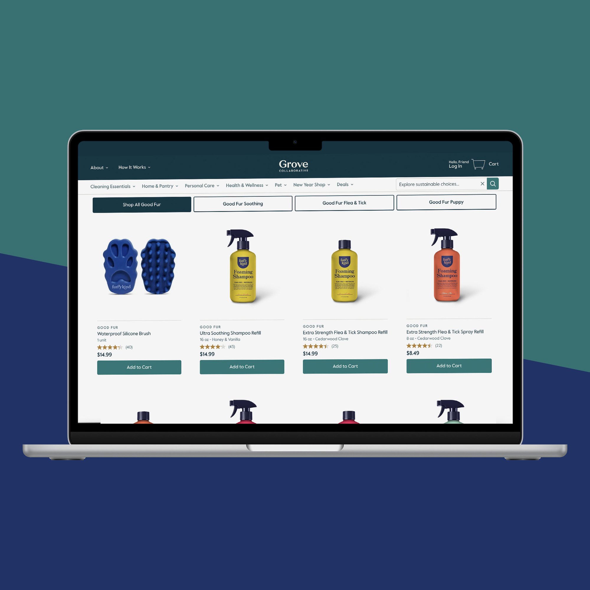 The pet care shop on the Grove website