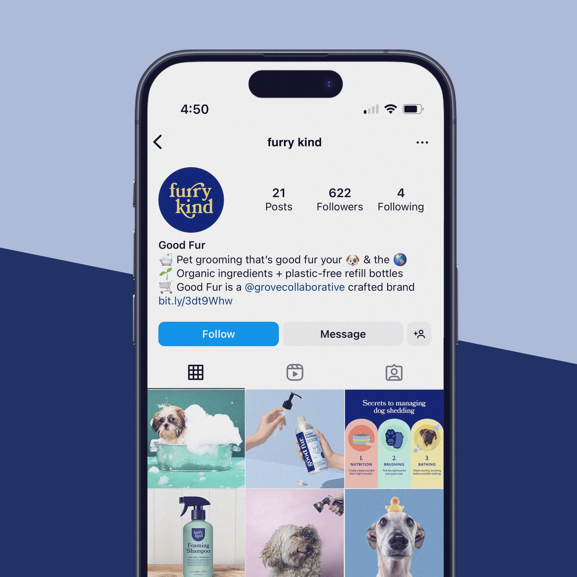 The Instagram profile on a phone