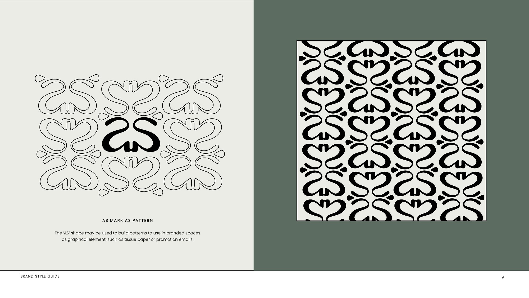 The as mark drawn in outline and repeated as a black and white pattern