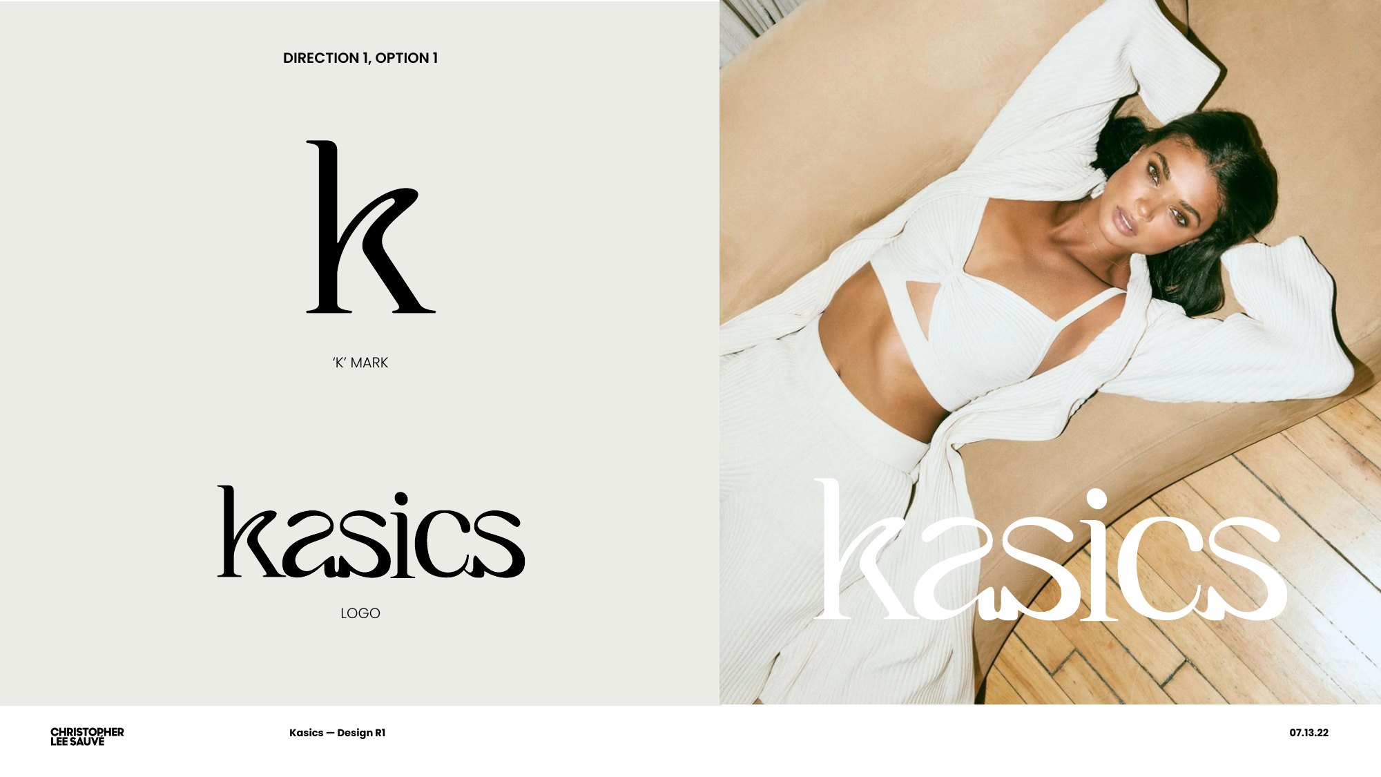 Logo direction two: a curved serif k above an early curvaceous kasics wordmark
