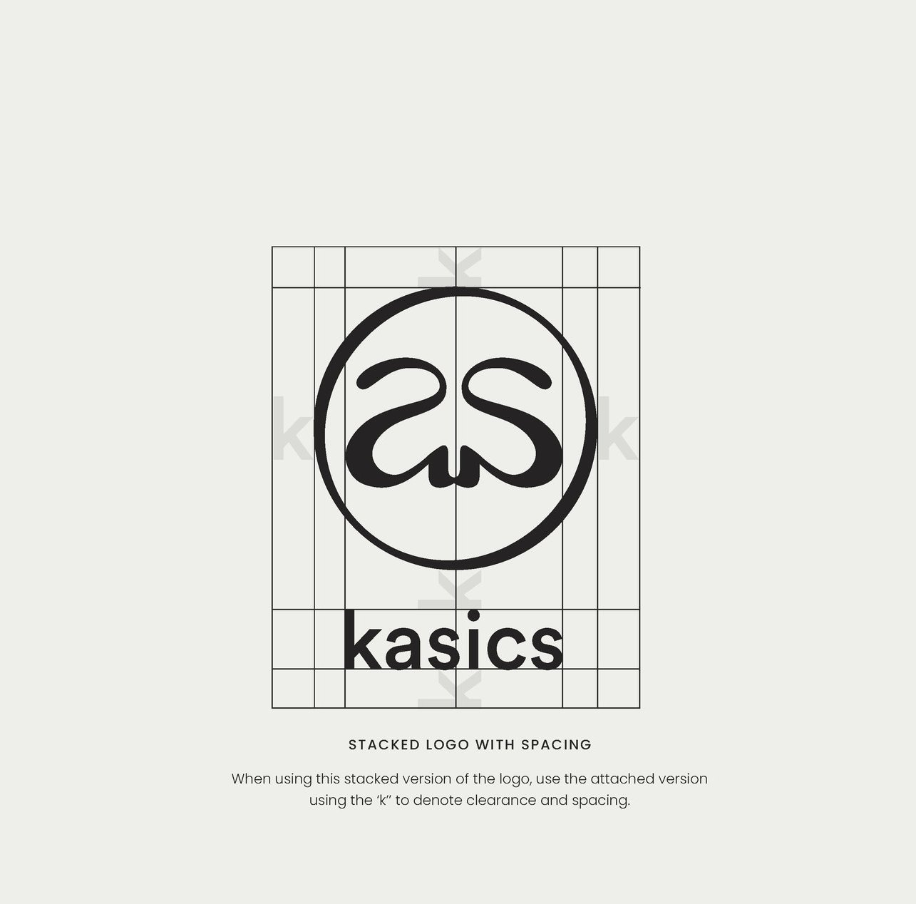The stacked kasics logo, the as seal above the wordmark, drawn on its spacing grid