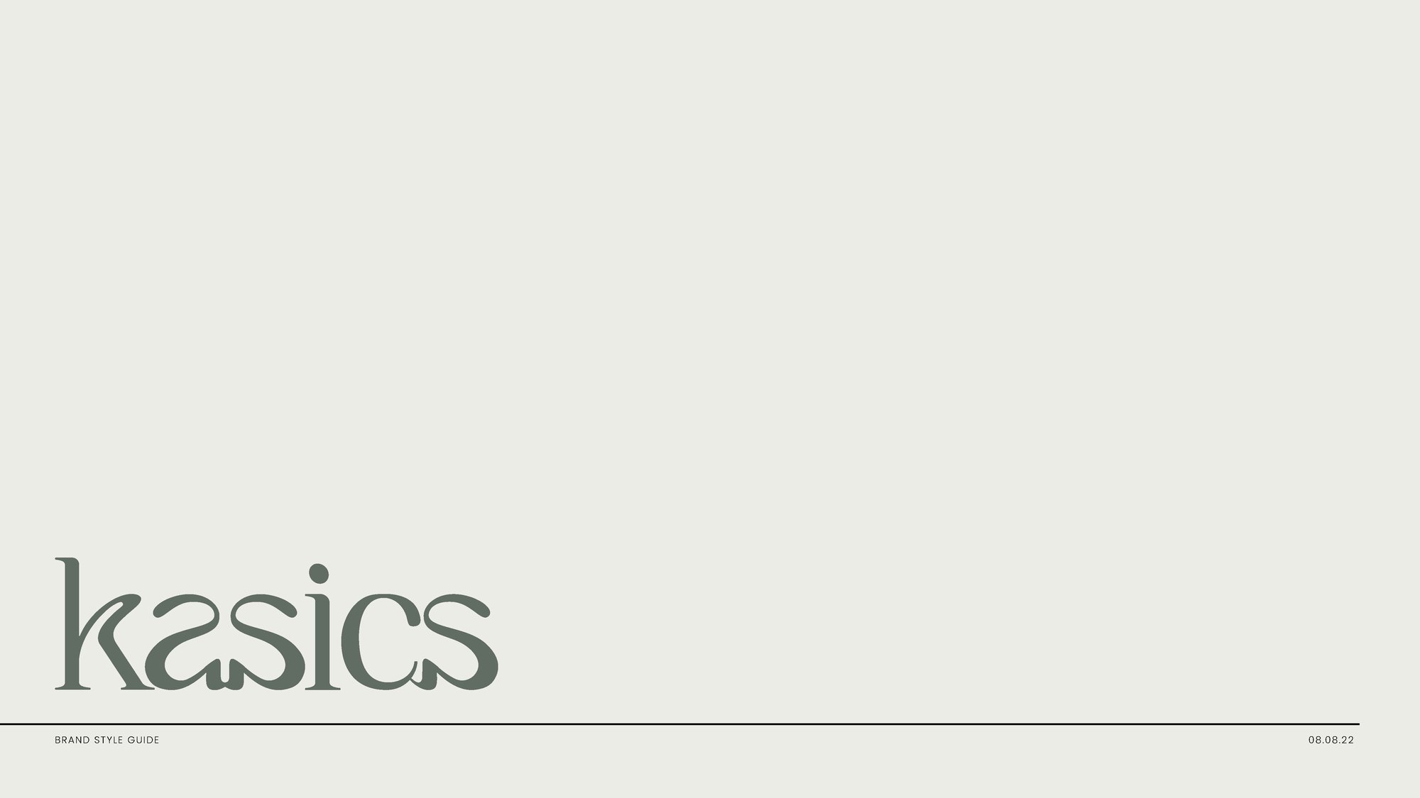 The kasics wordmark in sage on cream, the cover of the brand style guide