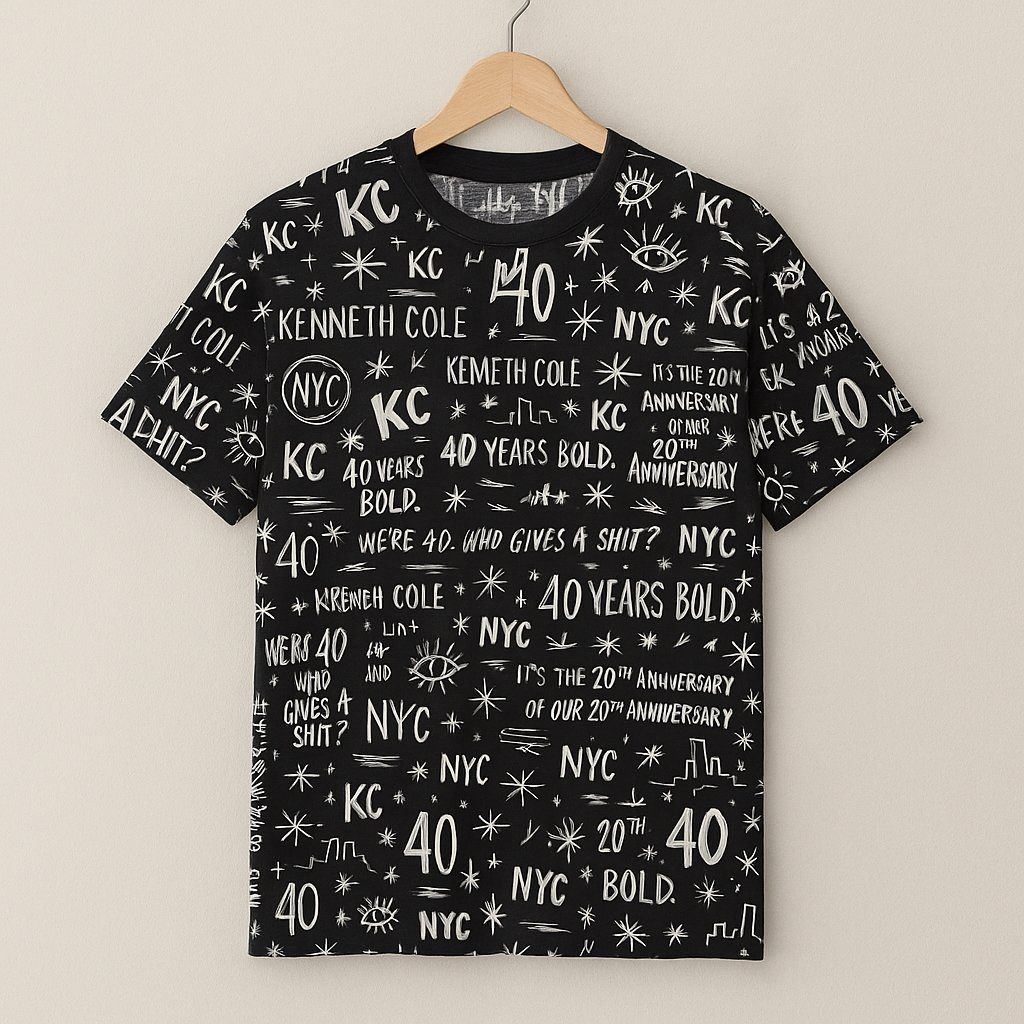 Black tee printed with hand-drawn 40 Years Bold lettering