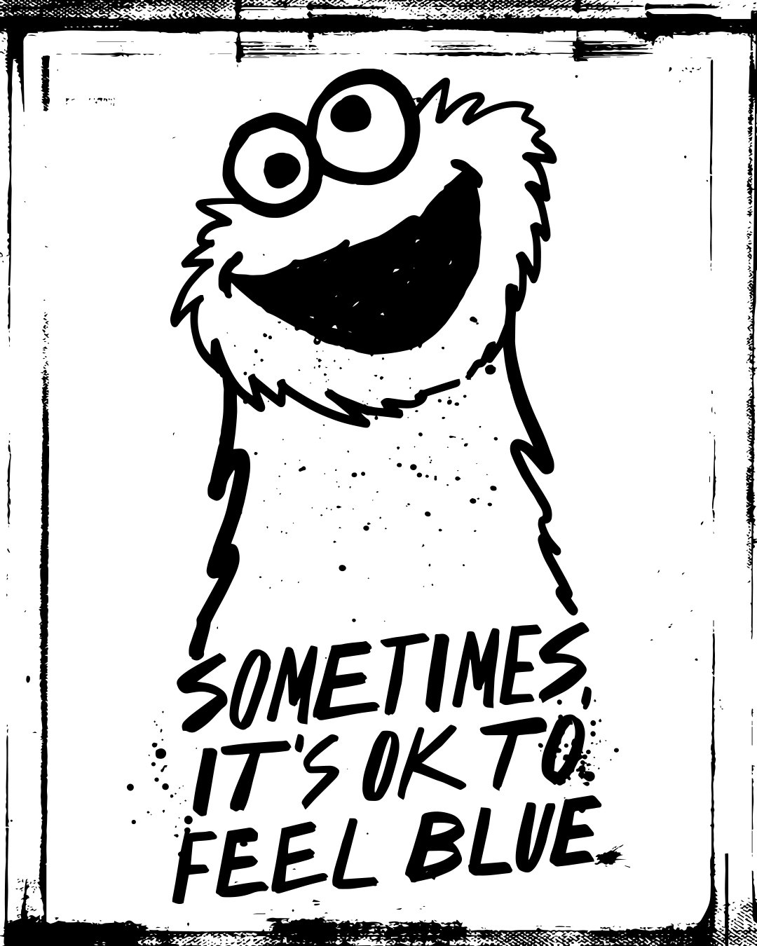 Cookie Monster in ink: Sometimes it is OK to feel blue