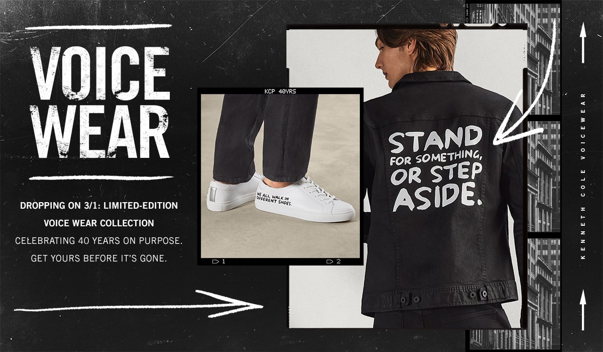 Voice Wear banner: Stand for something or step aside, dropping 3/1, celebrating 40 years on purpose