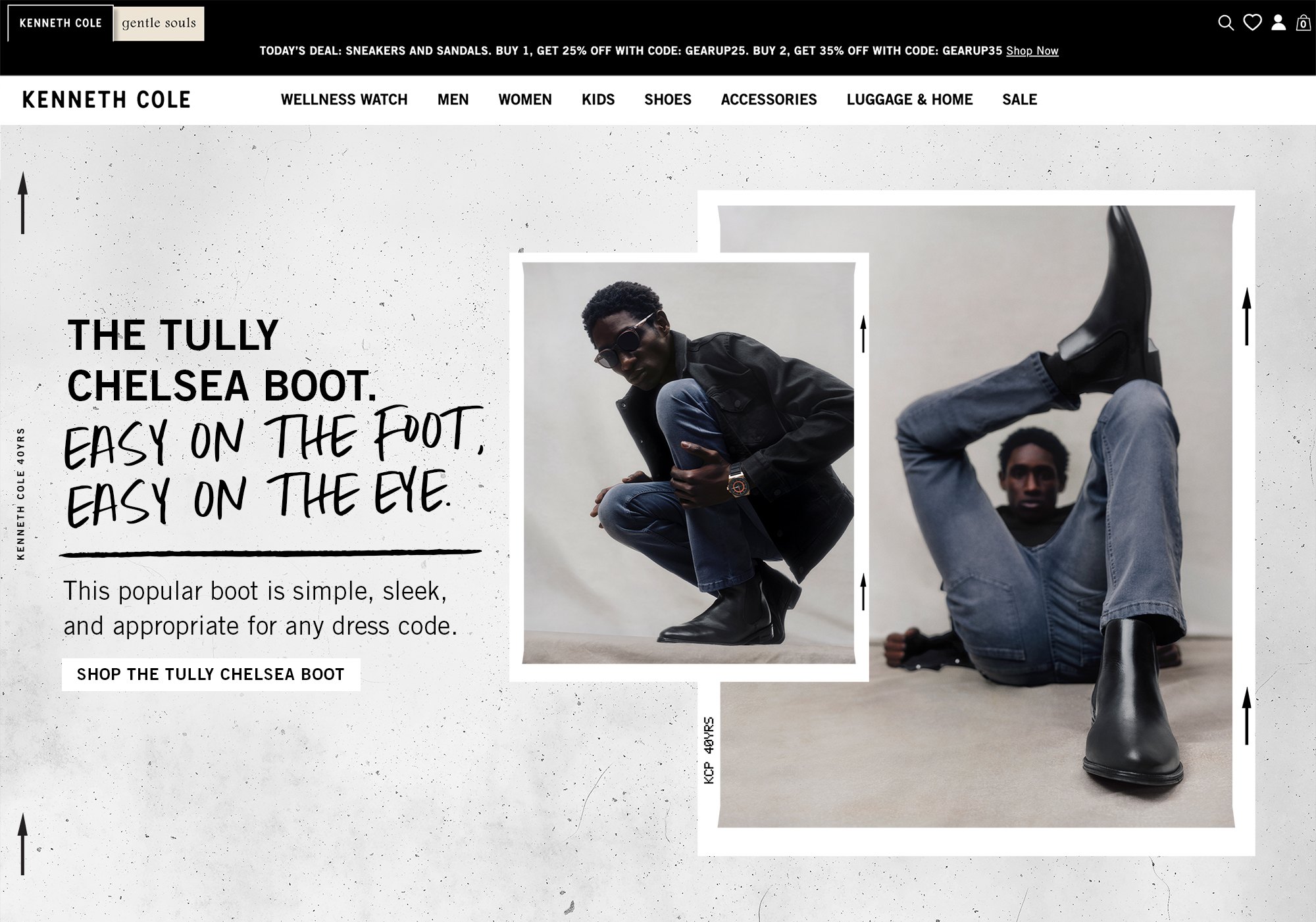 Kenneth Cole homepage: The Tully Chelsea boot, easy on the foot, easy on the eye