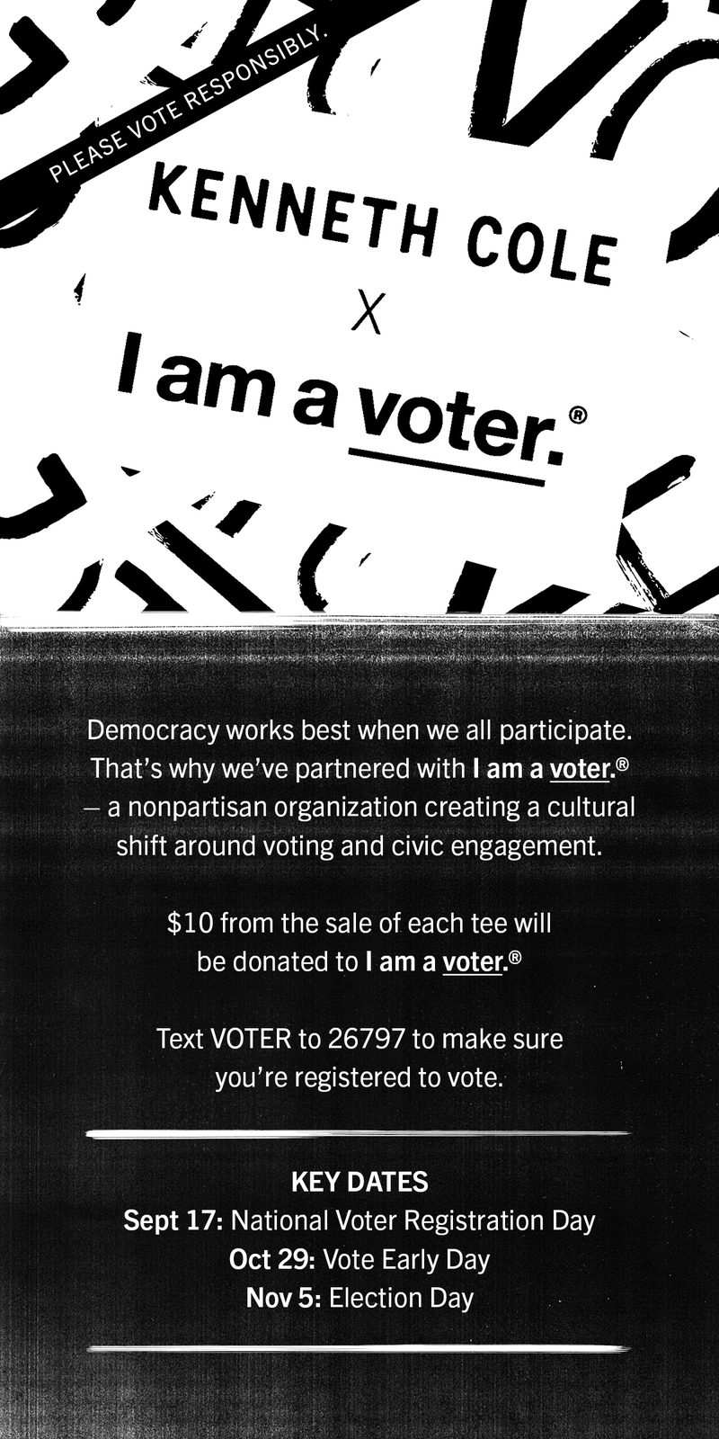Kenneth Cole x I am a voter announcement with key voting dates