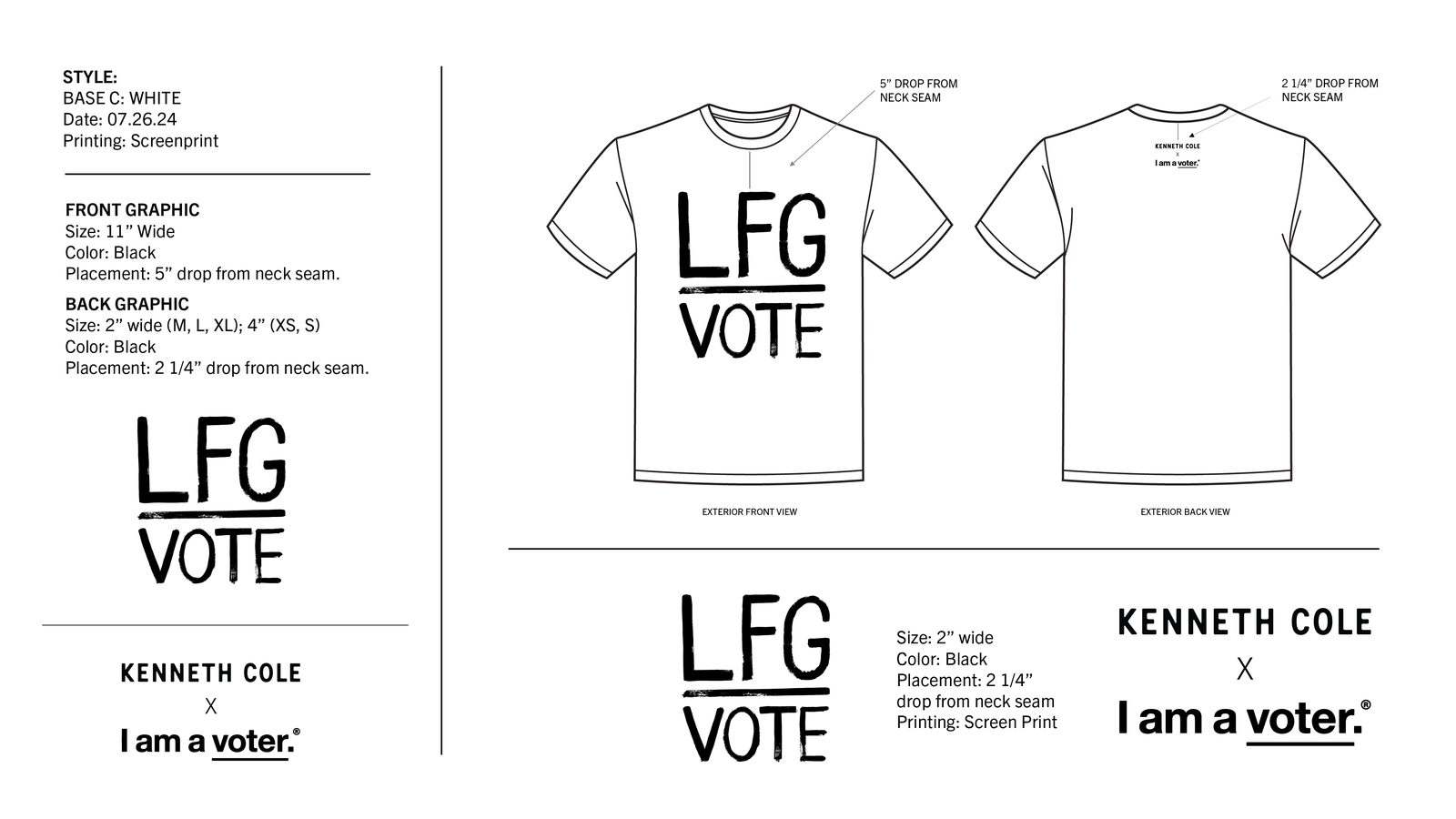 LFG Vote tee spec sheet with the I am a voter lockup