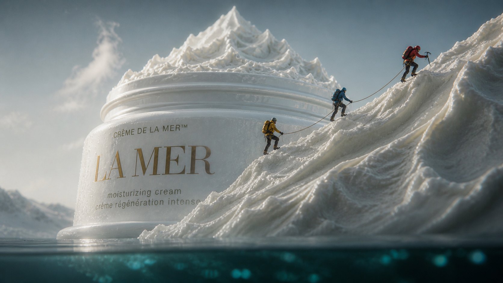 Climbers on a mountain of crème