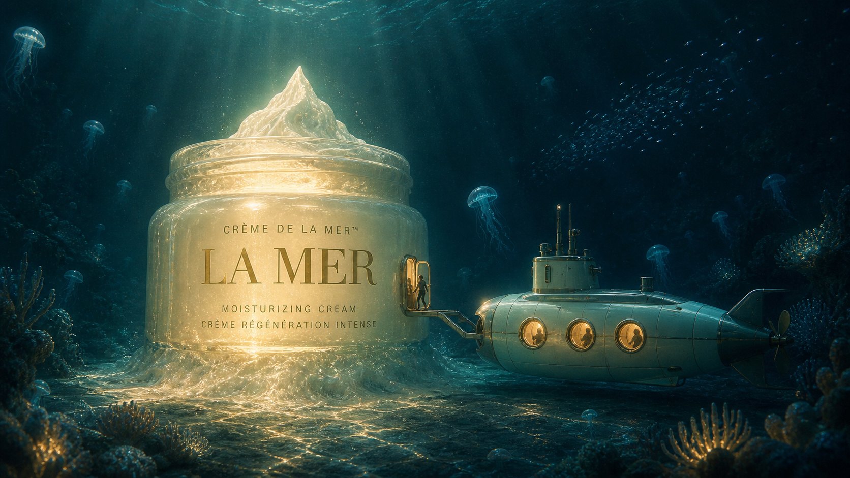 A submarine beside the glowing jar