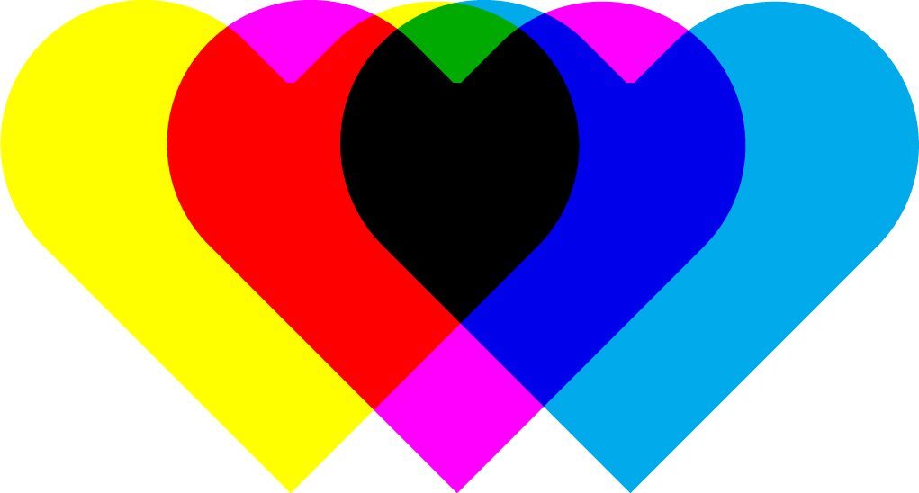 Overlapping hearts in CMY