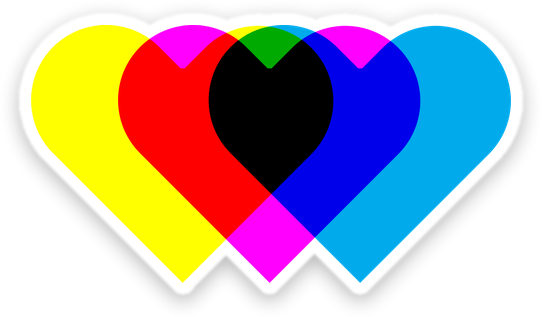 Overlapping CMY hearts sticker
