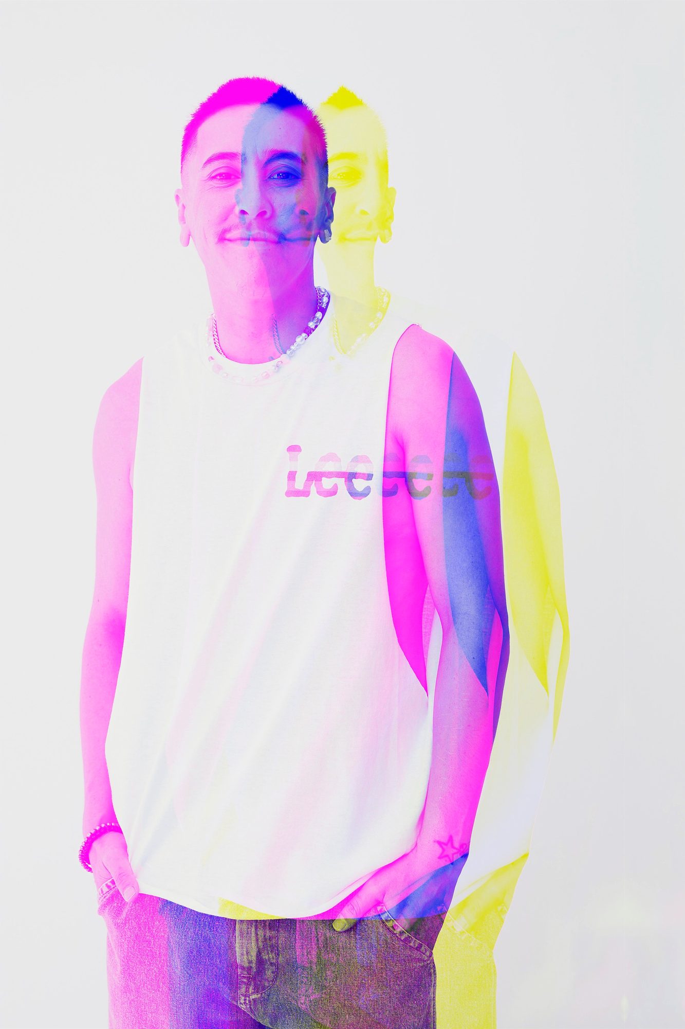 Portrait in a sleeveless Lee tee, chromatic
