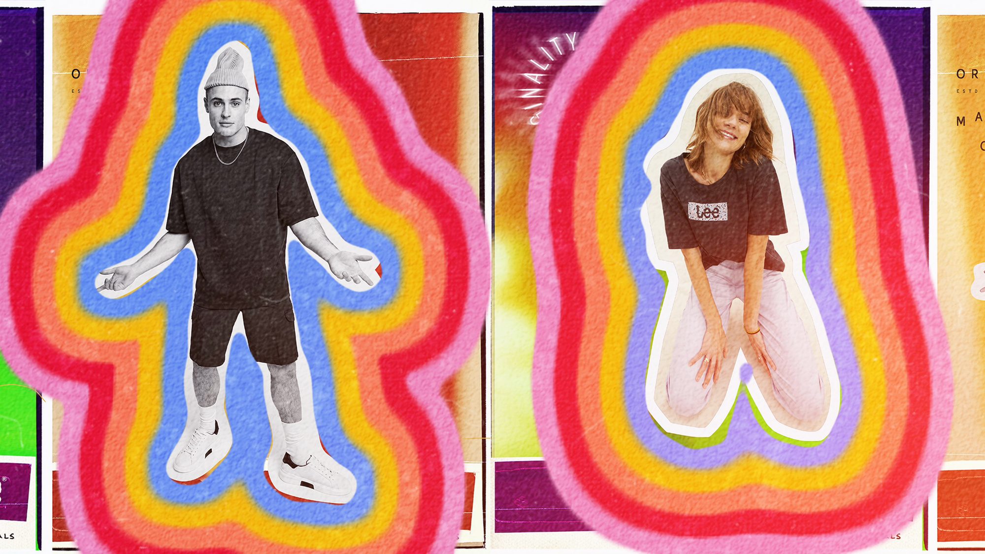 Original Makers Club cut-out portraits in rainbow outlines