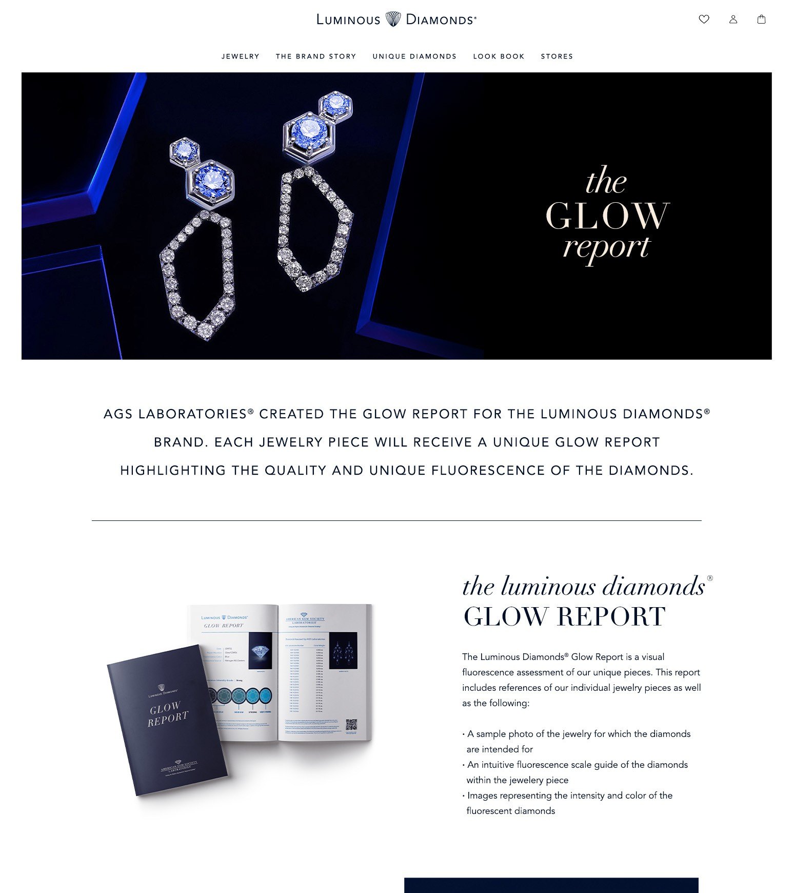 Glow Report page design explaining the fluorescence report for each piece