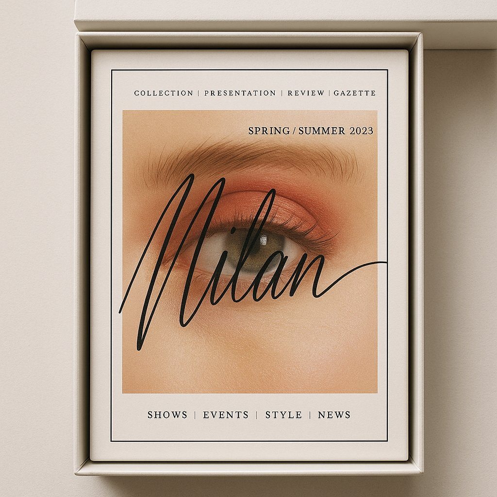 Milan trend poster with hand-lettered script over an eye