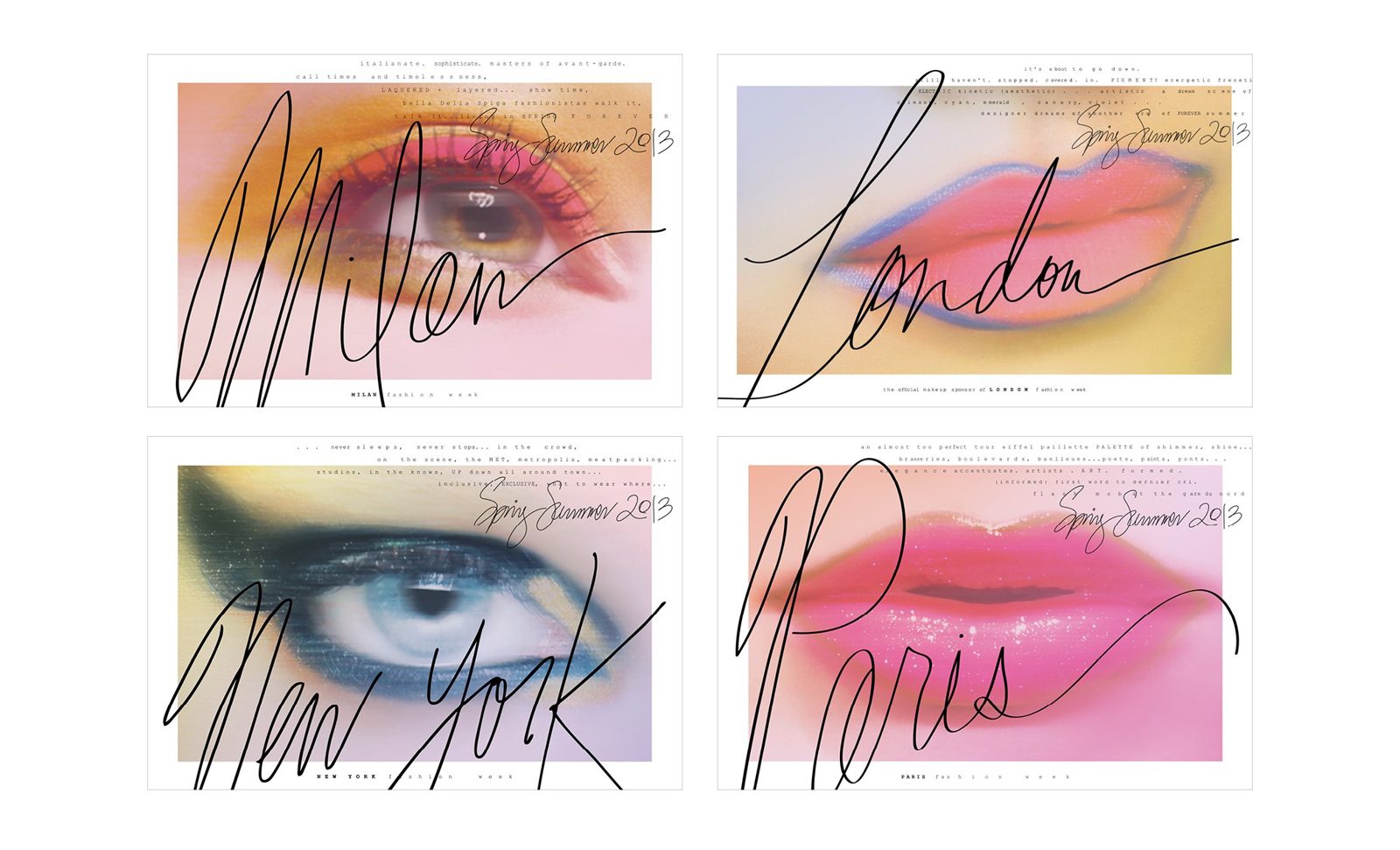 Four city trend posters: Milan, London, New York, Paris
