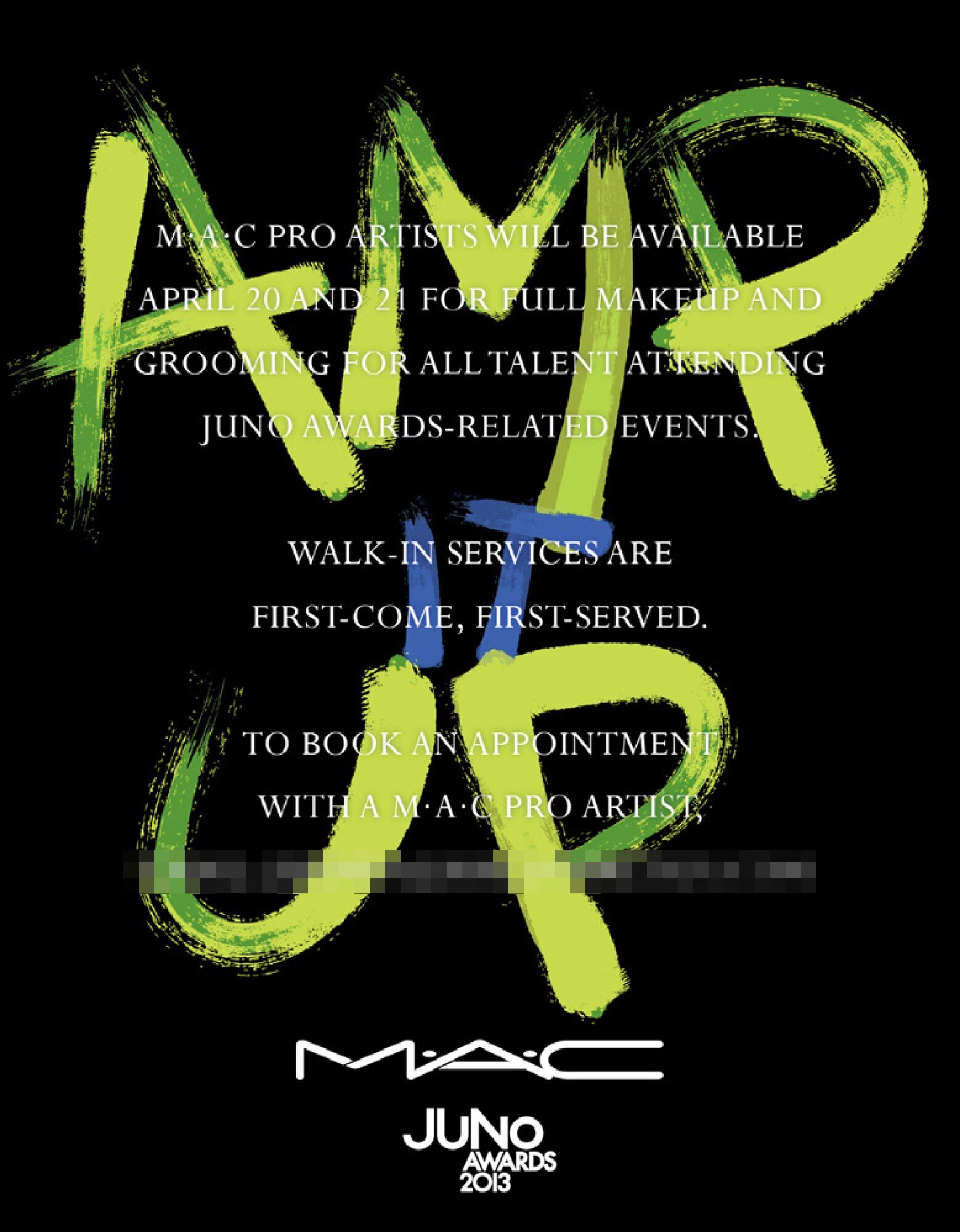 Juno Awards 2013 invite: Amp It Up in green brush lettering