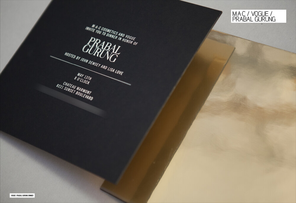 Black and gold invitation: M·A·C Cosmetics and Vogue, dinner in honor of Prabal Gurung