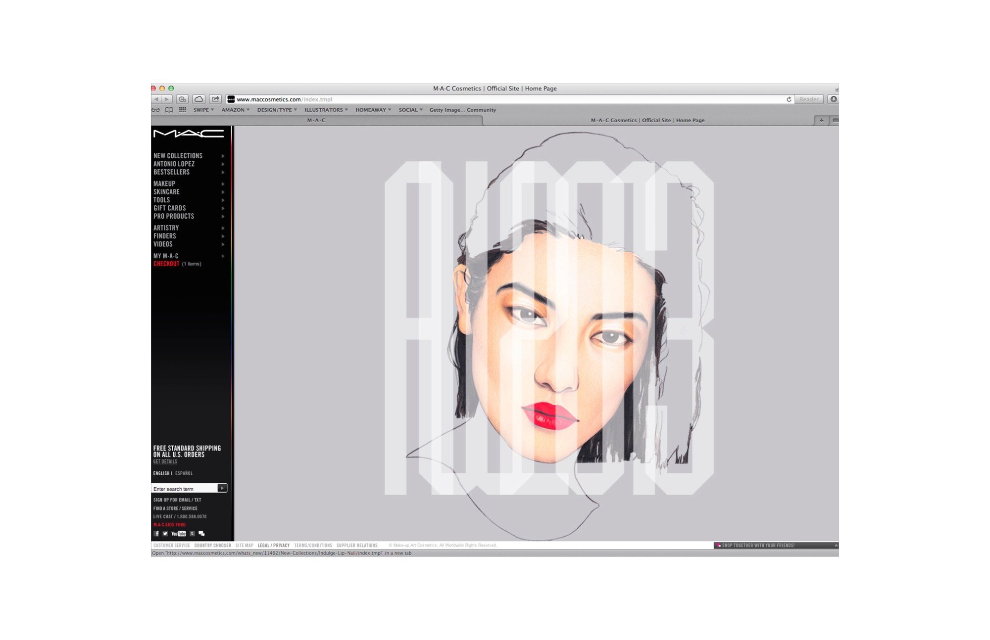 The AW2013 face on the maccosmetics.com homepage
