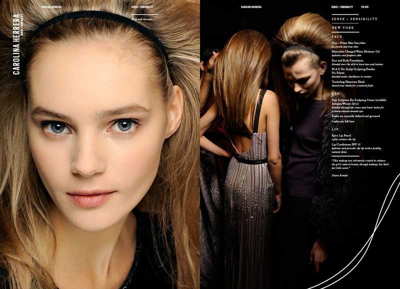 AW12 trend book spread: a model portrait and a backstage moment