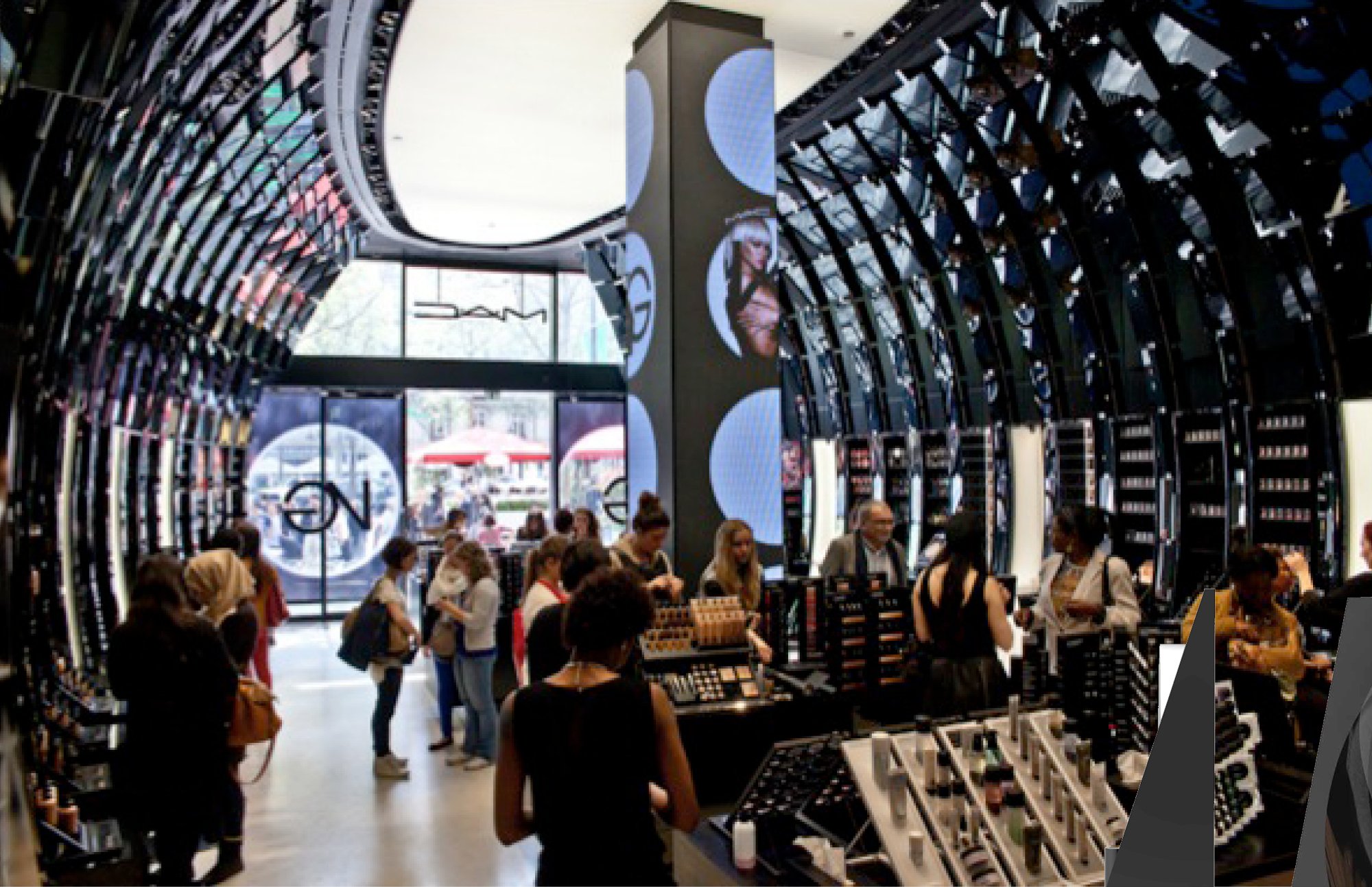 Rihanna Viva Glam in the M·A·C store, VG posters on the columns