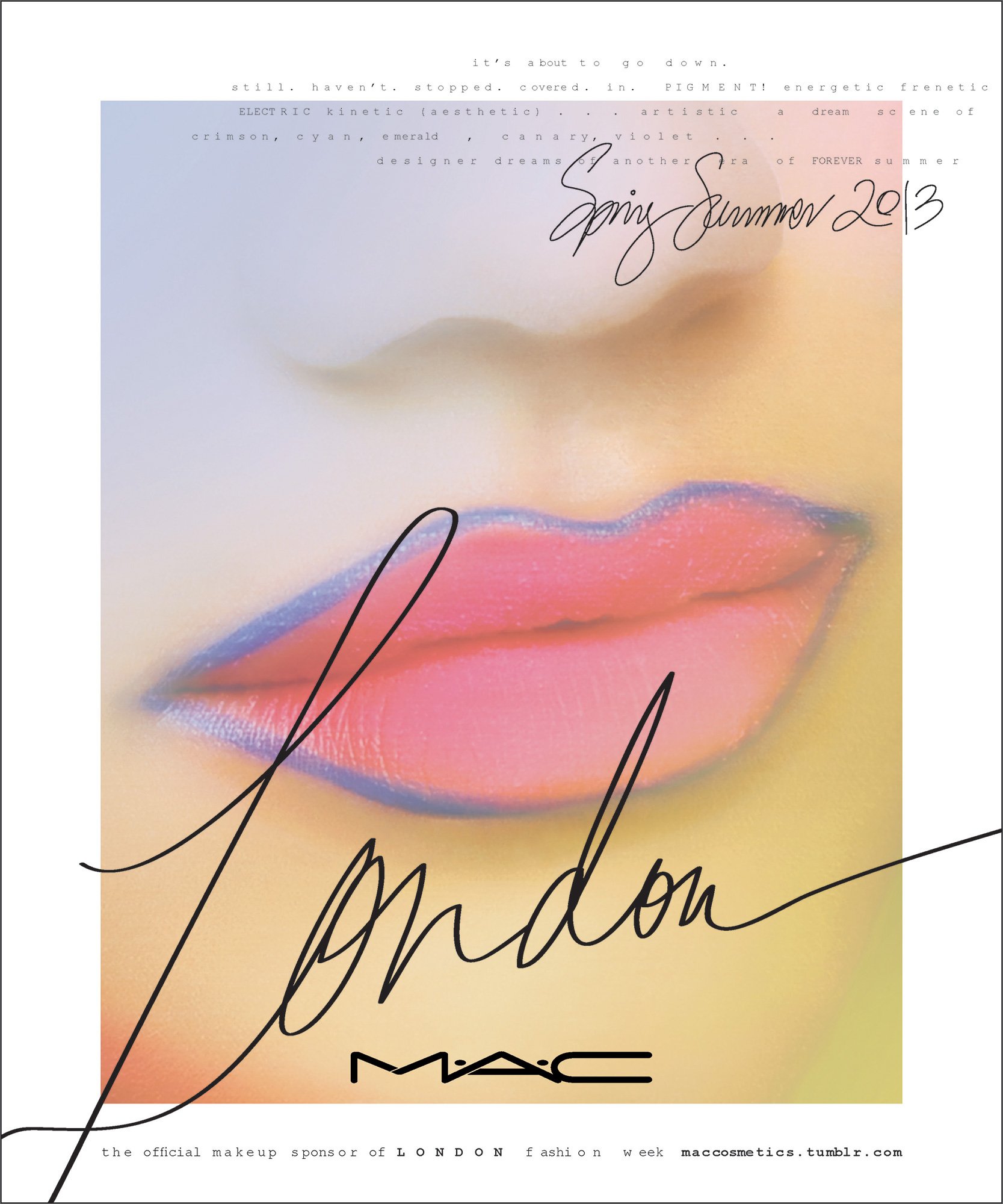 Spring/Summer 2013 poster: London in script over a lip