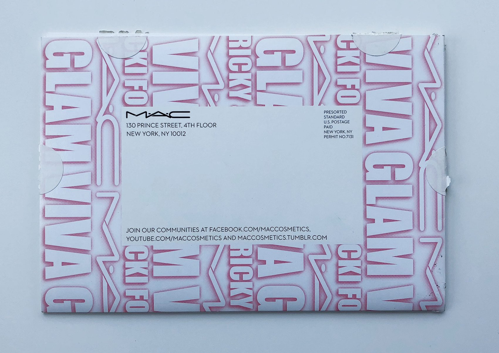 Viva Glam envelope wrapped in hand-lettered Viva Glam, Ricky and Nicki
