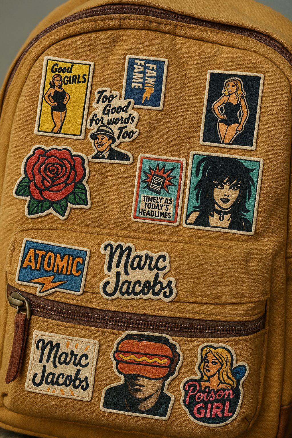 Backpack covered in Marc Jacobs patches
