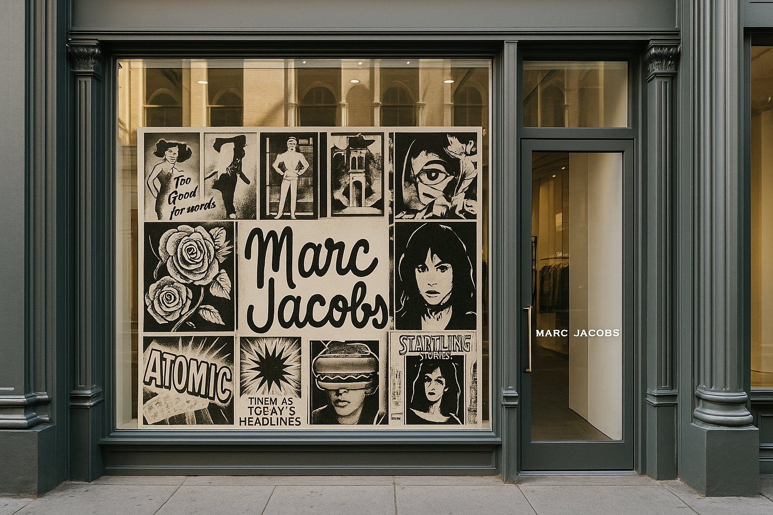 Marc Jacobs storefront wrapped in collage graphics