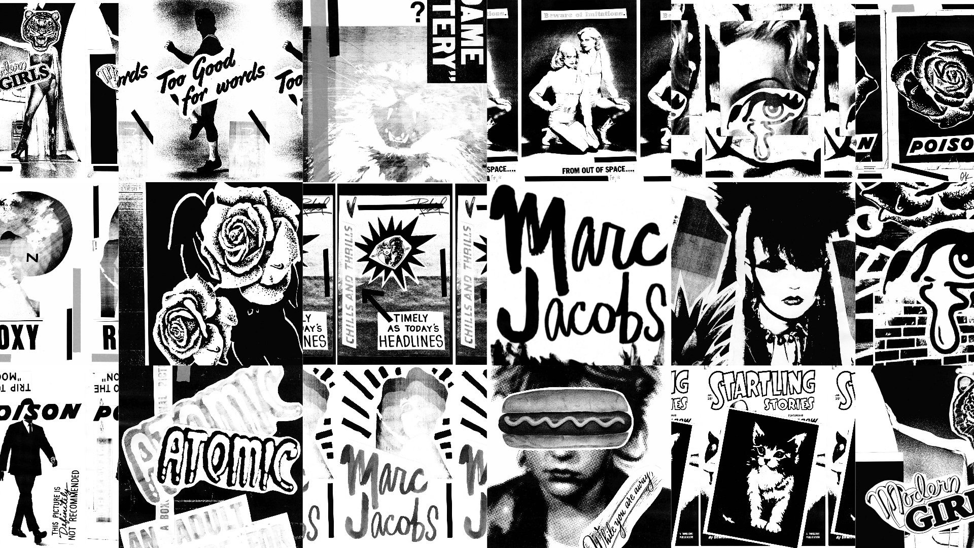 The Marc Jacobs Madison collage series laid out as one black-and-white sheet