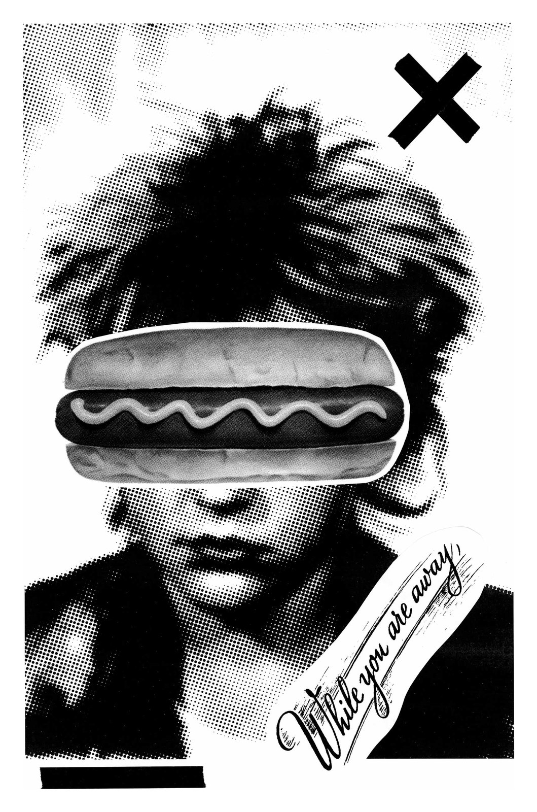 A punk portrait with a hot dog over the eyes