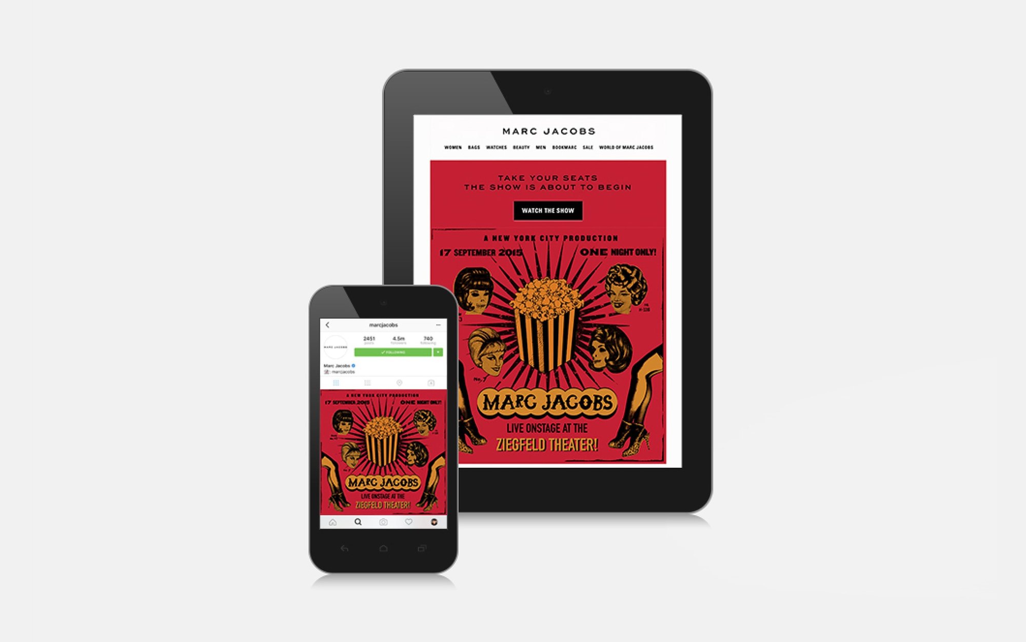 The premiere invitation on a phone and a tablet