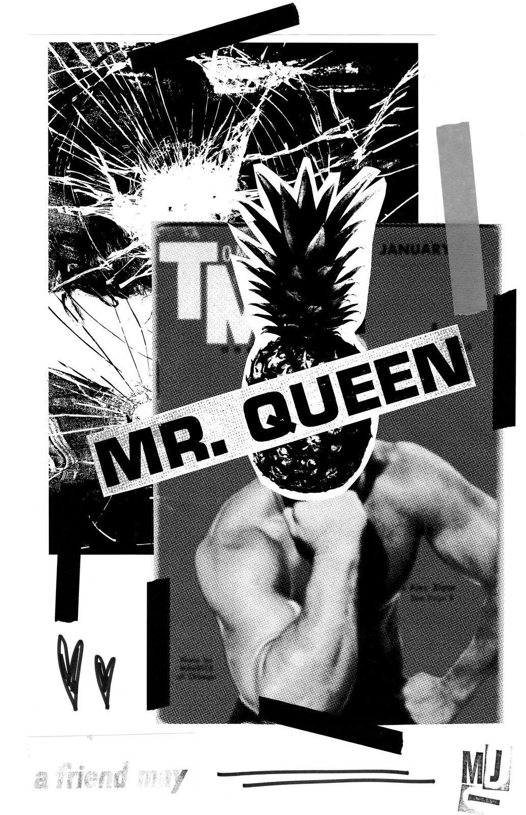 Mr. Queen: a pineapple head on a flexed arm