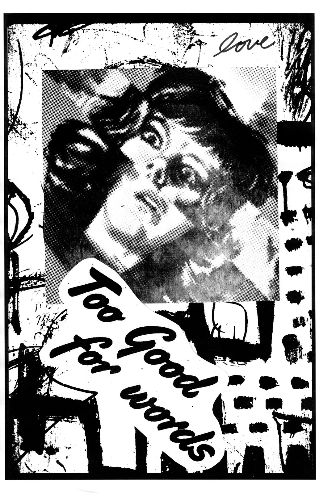Too good for words: a face over a cut paper frame